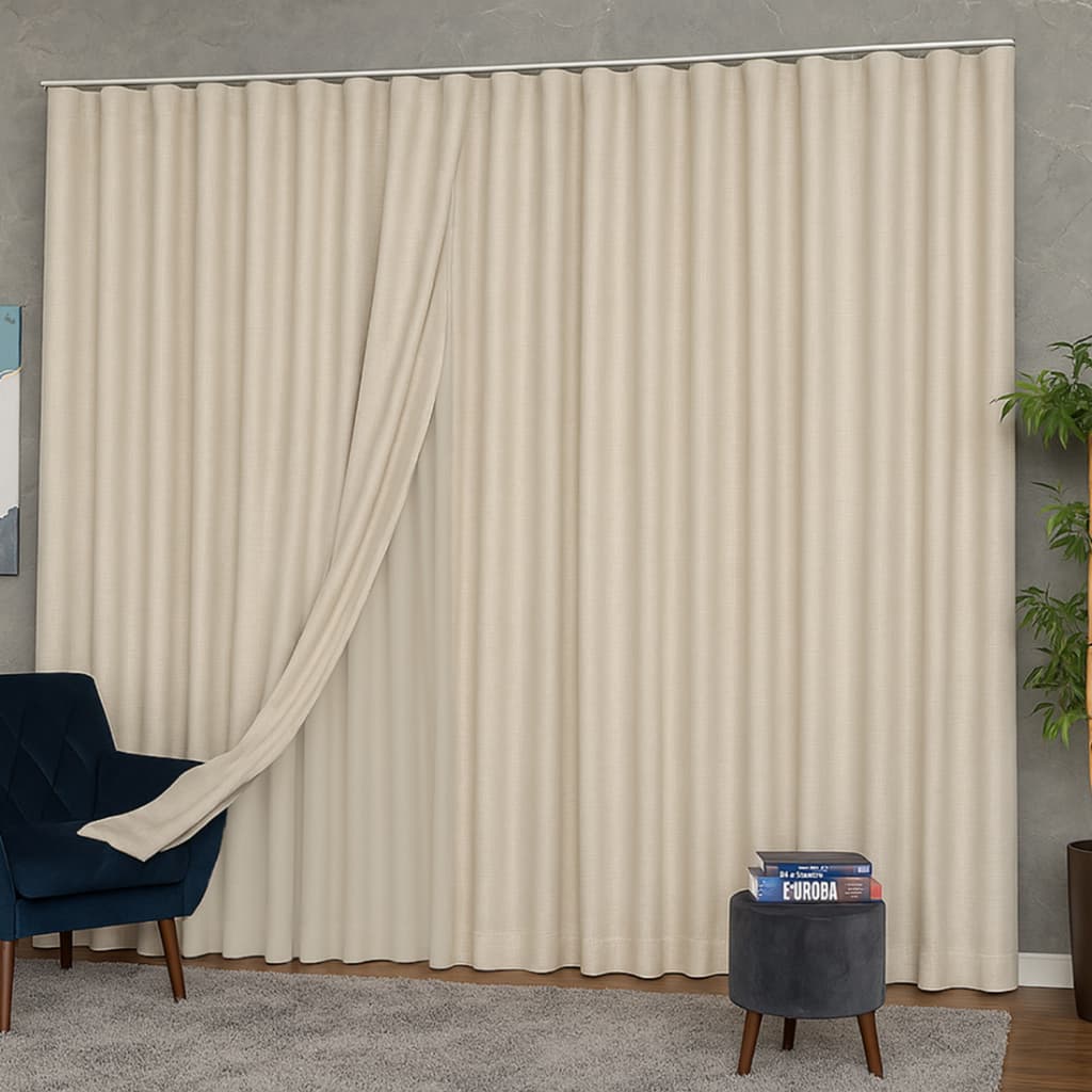 Cortina Voil Linho Forro Blackout Largura 4,00 Metros para TRILHO SUÍÇO SIMPLES MAX