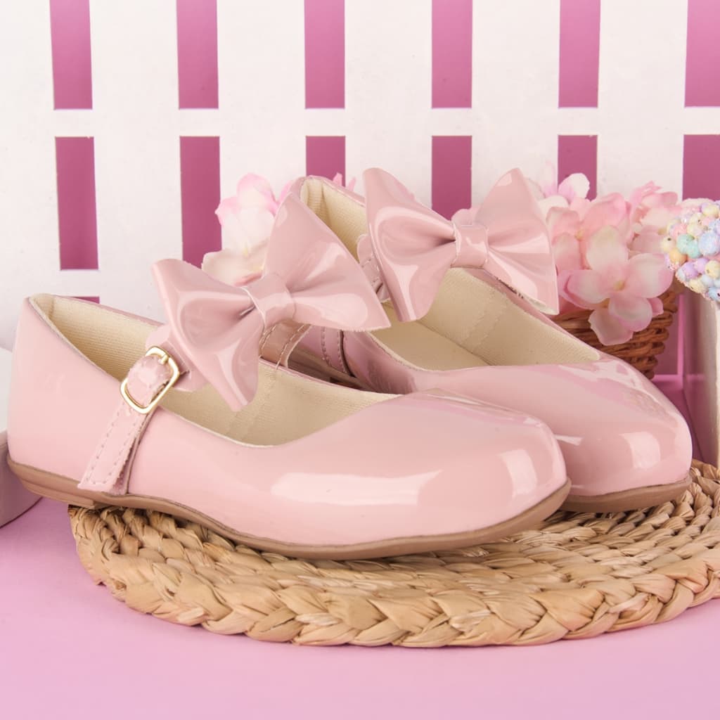 Sapatilha infantojuvenil Verniz Laço Batizado Macia Casual Confortável Elegante Antiderrapante