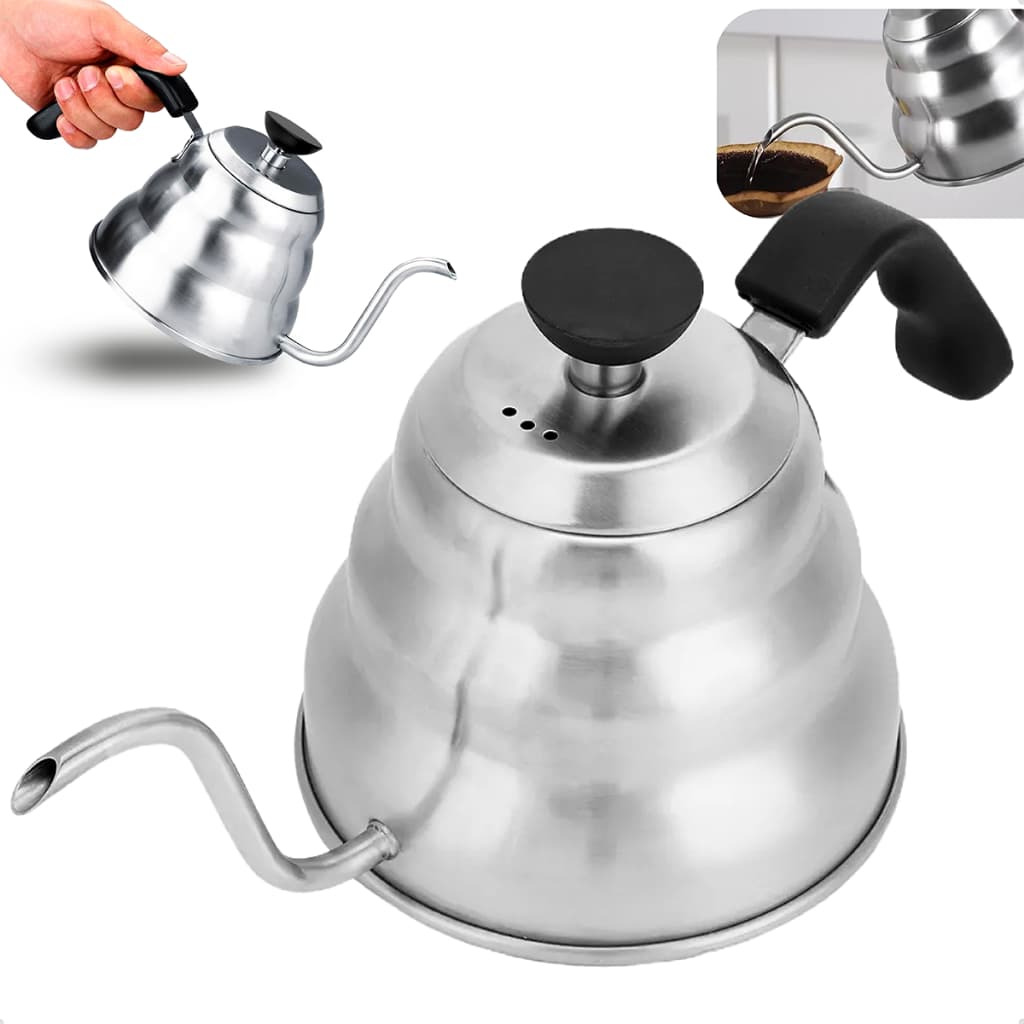 Chaleira Bico De Ganso Inox Chá Leite Café Pescoço Prateado Barista