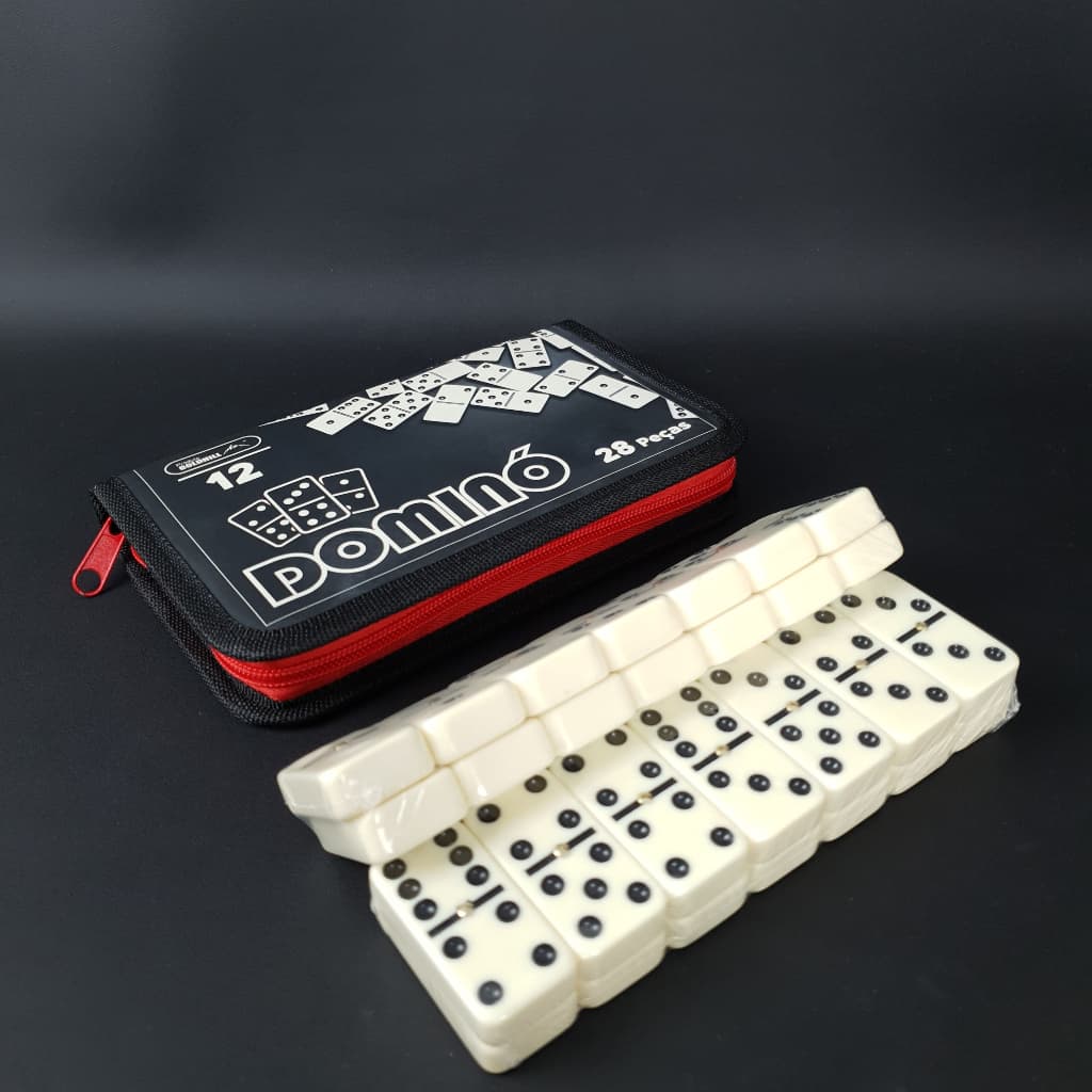 Dominó de Osso 12mm C/ 28 Peças - Capa Protetora Zipper
