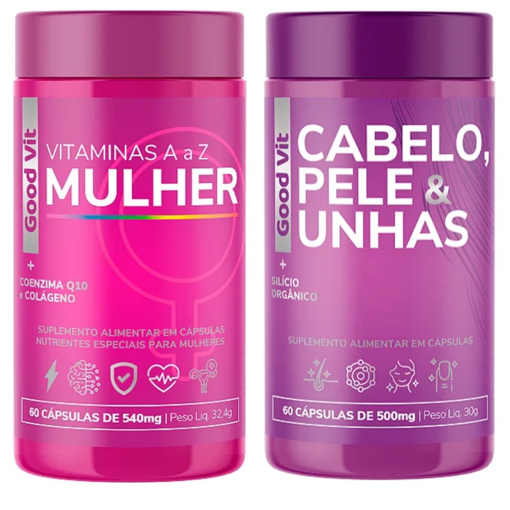 Kit Vitaminas Mulher A a Z Cabelo Pele e Unhas  Polivitaminico Vitamina Pra Mulher Colágeno Biotina