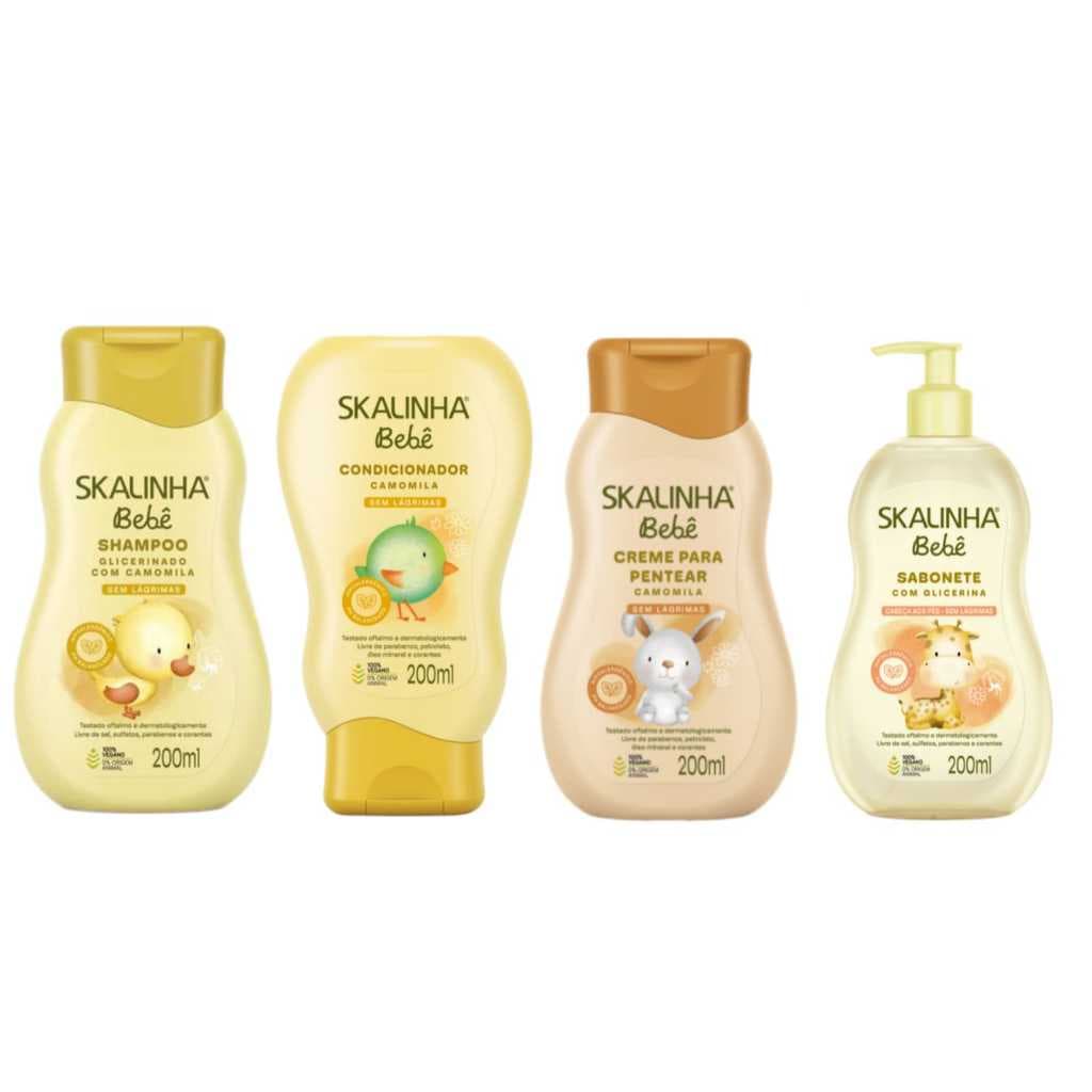 Kit Skalinha Camomila Shampoo Condicionador Creme de Pentear e Sabonete Liquido