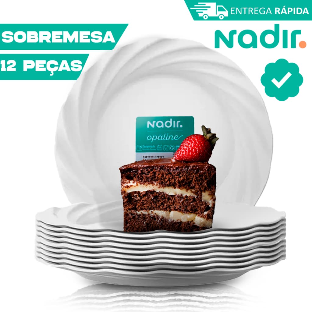Jogo Conjunto 12 Pratos de Sobremesa Jasmim Duralex Vidro Branco Opaline Resistente 19cm Anti Risco