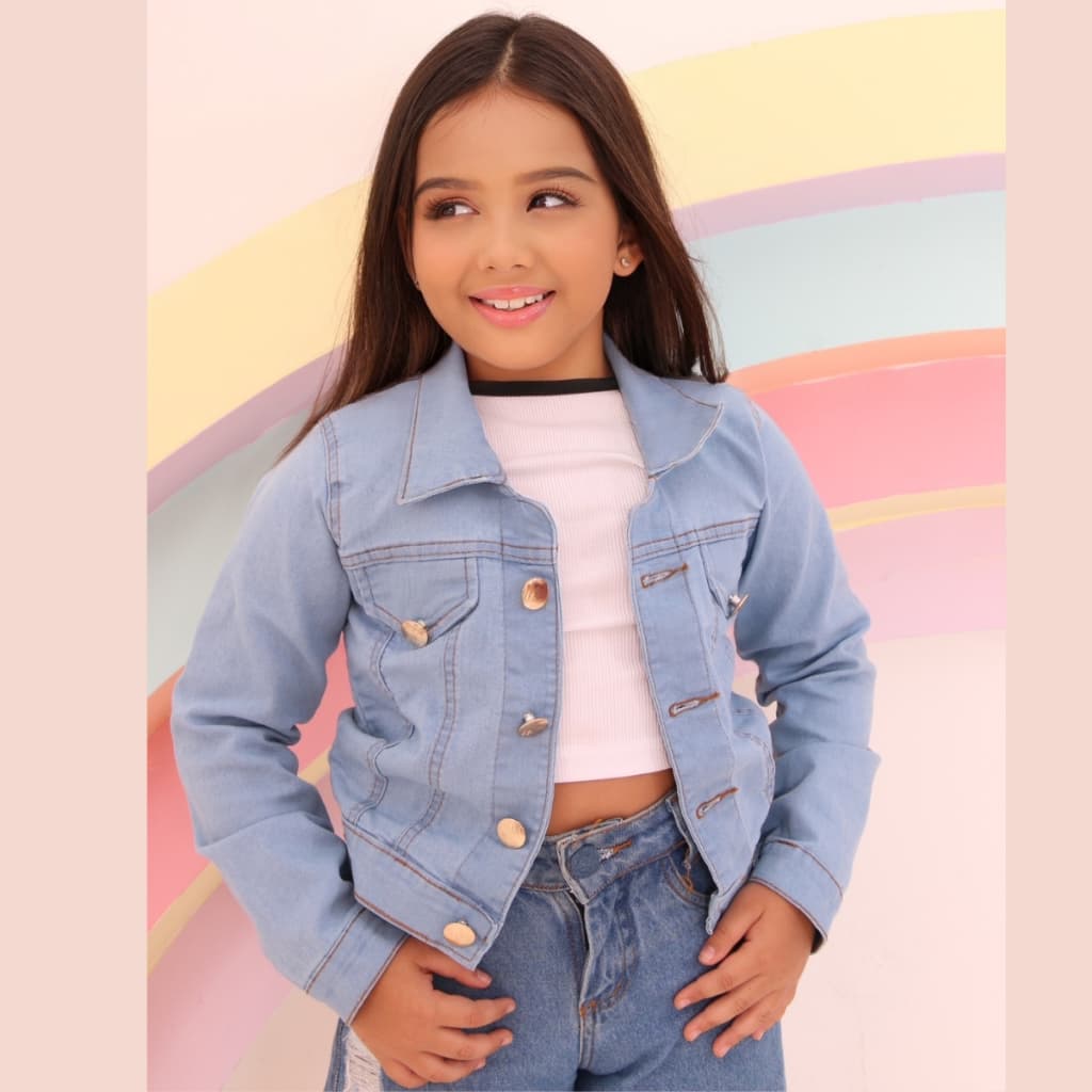 Jaqueta Infantil Feminina Jeans com Elastano Casaco Blusa de Frio Blogueira Slim SEgunda Pele