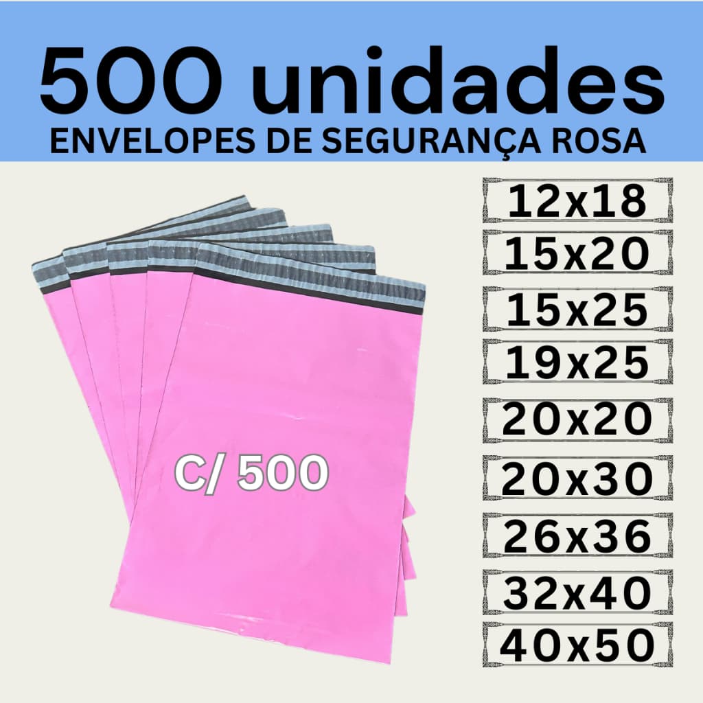Kit 500 Envelopes Segurança Rosa Embalagem De Envio 12x18 15x20 19x25 20x30 26x36 32x40 40x50