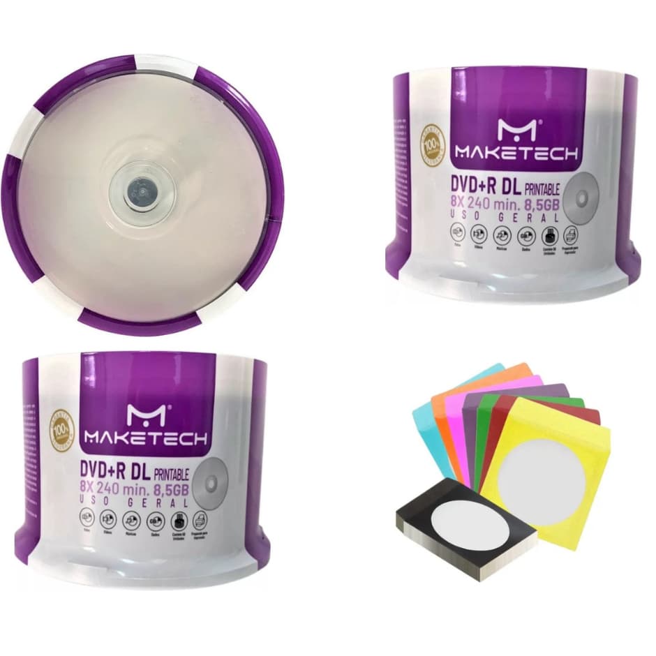 5 DVD+R DUAL LAYER 8.5GB 8X PRINTABLE MAKETECH COM ENVELOPE
