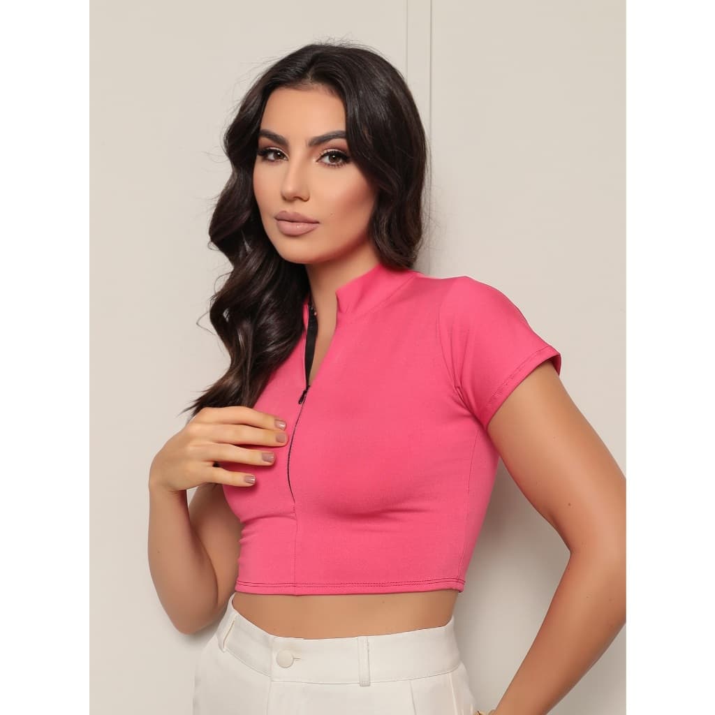 cropped manga curta com ziper suplex