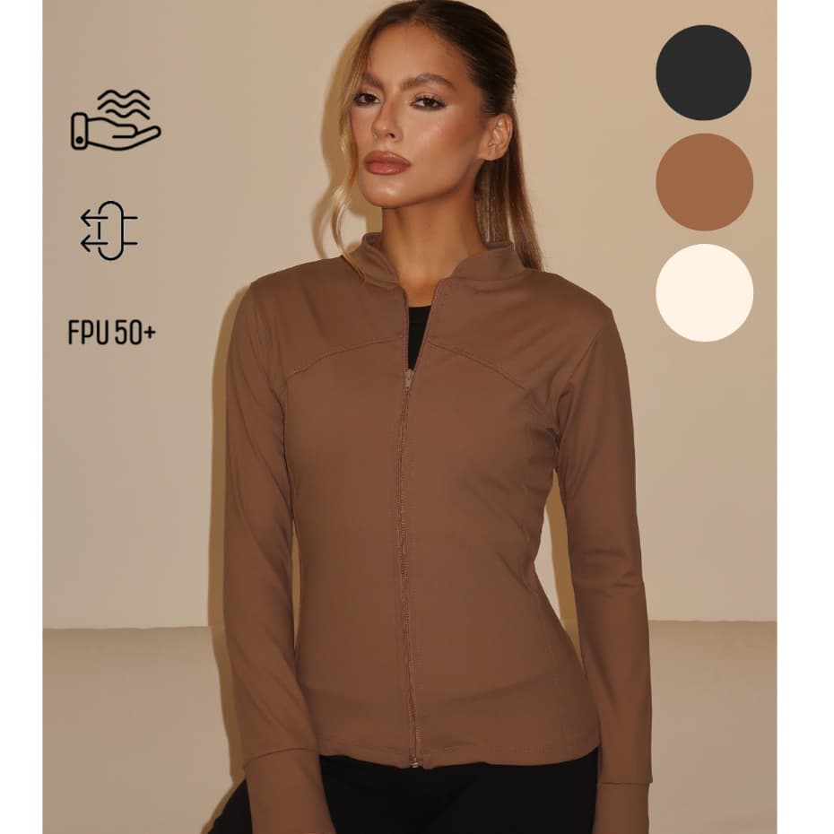 Jaqueta Feminina Esportiva/Joga comprida. POLIAMIDA com Proteção UV