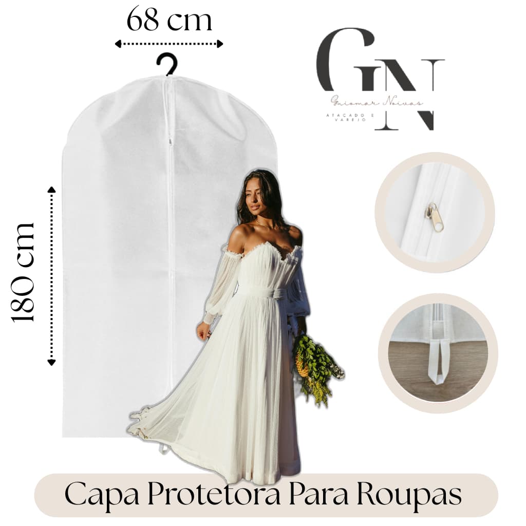 Capa Protetora para Vestidos e ternos com zíper Vestidos de Noiva Blusas Alça Organizadora Guarda Roupa Closet Viagens