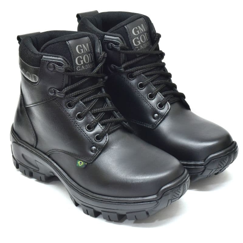 Bota Coturno Preto 100% Couro com C.A bico PVC REF:04 PRETO