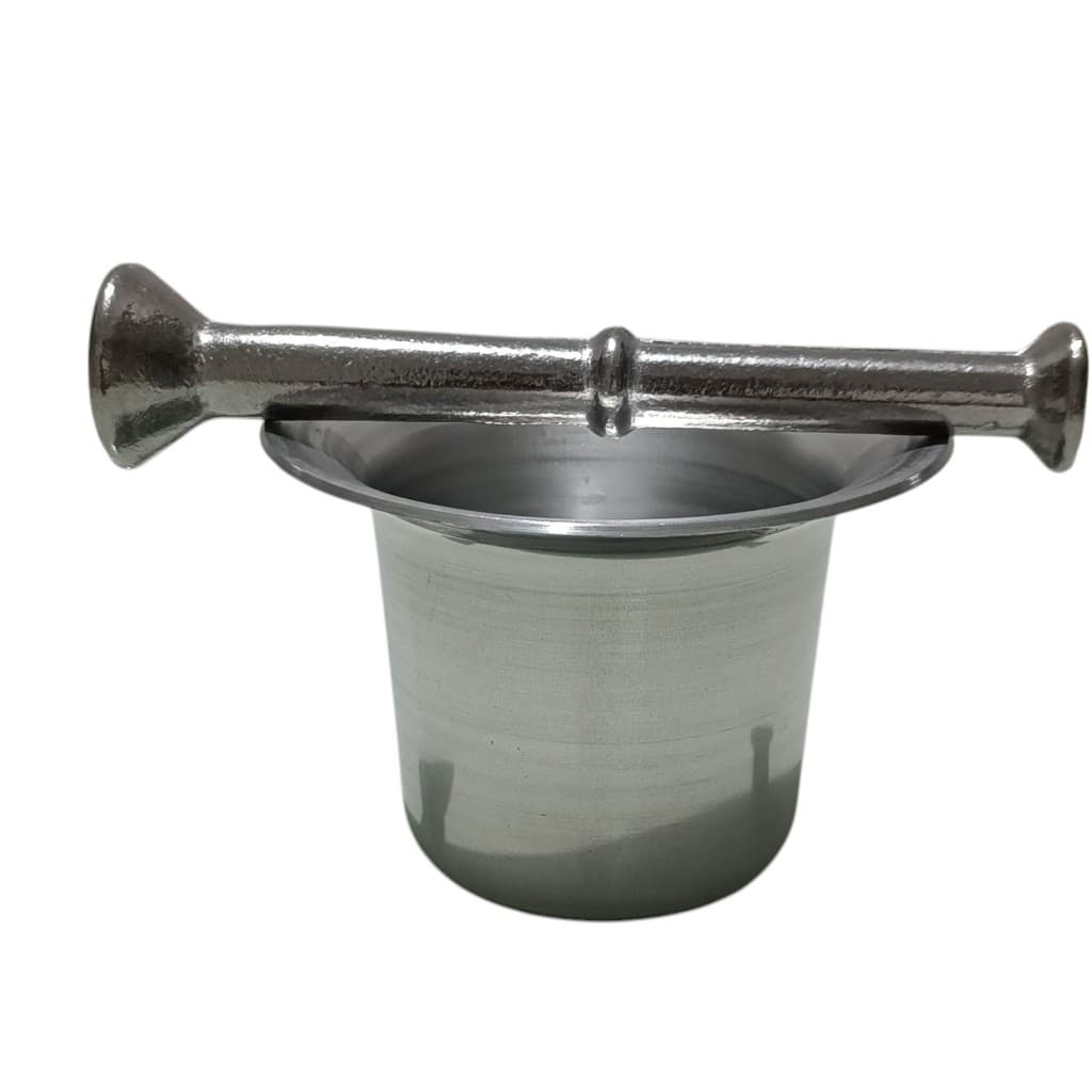 Pilão Sacador de Alho Para Tempero  Almofariz em Alumínio Polido