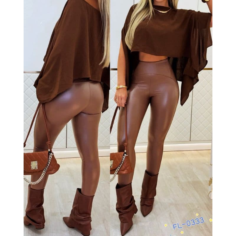 Calça feminina legging pu forrada