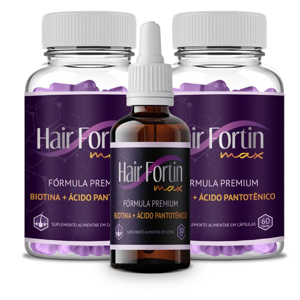 Hair Fortin Max - 2 Potes 120 Capsulas + 1 Frasco 30ml - Suplemento Alimentar - Envio Imediato