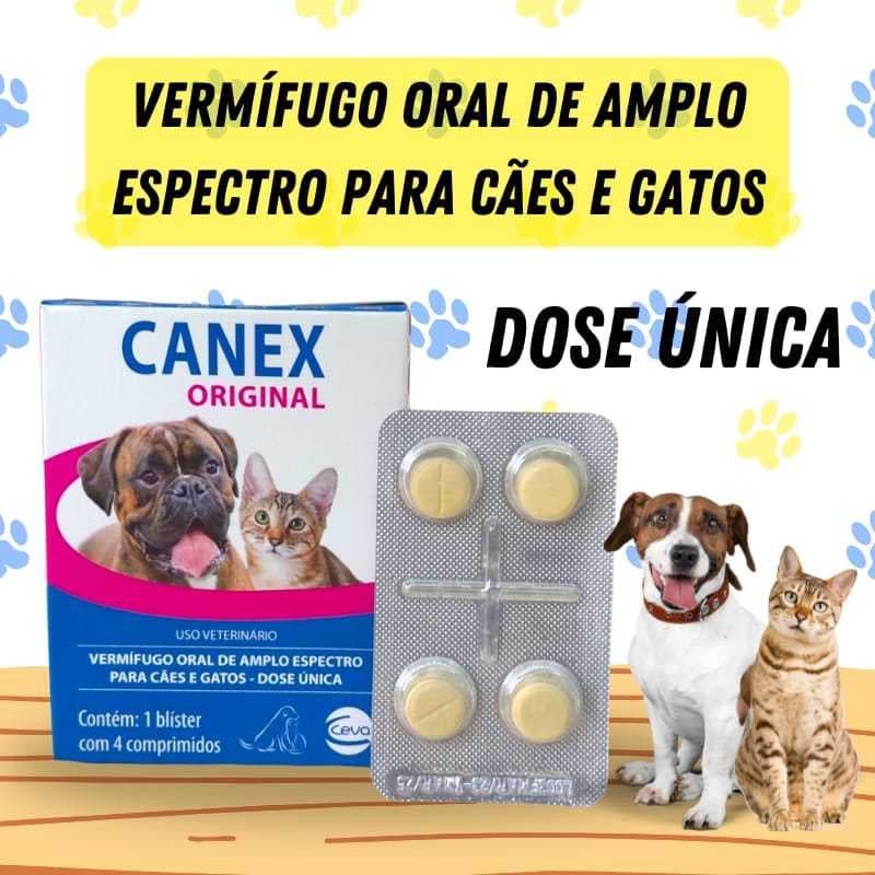 Vermifugo Canex Original Cachorro  Gato - 4 Comprimidos Anti Vermes Dose Unica