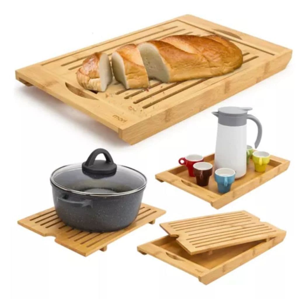 Bandeja Migalheira em Bambu 38x23cm Prática Multiusopara Pães e Frios Descanso De Panela