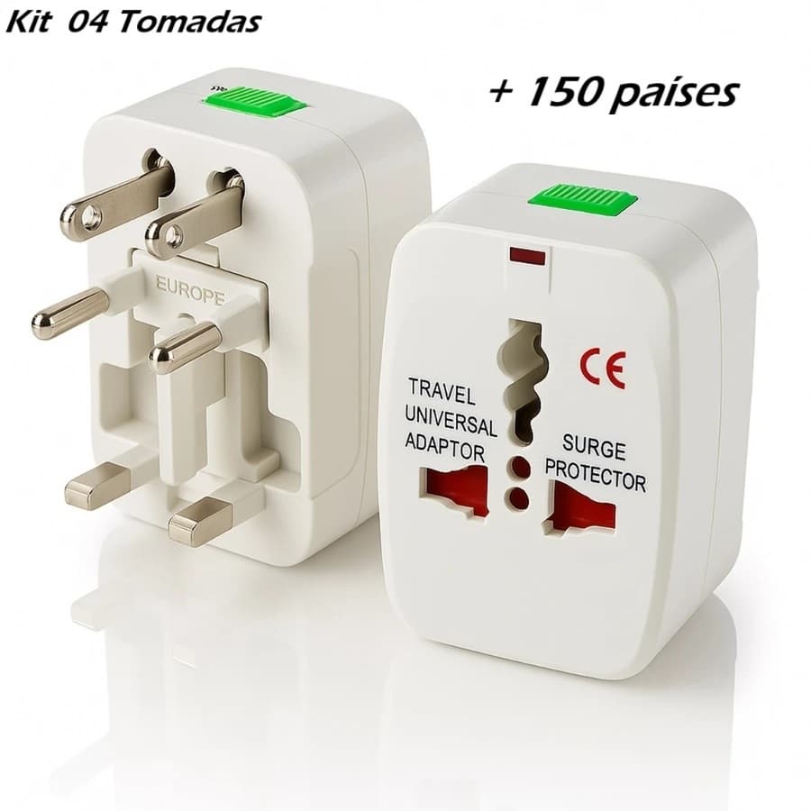 Kit 1 a 4 Adaptador Tomada Universal Padrão Internacional e USB 150 Países Viagem Bivolt