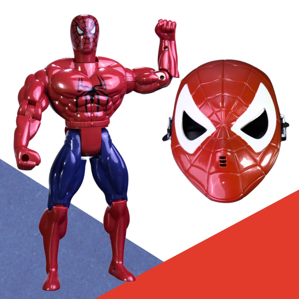 Kit Mascara Confortável + Boneco 30cm Brinquedo Herói Personagem De Ação Articulável Menino Presente Dia Das Crianças