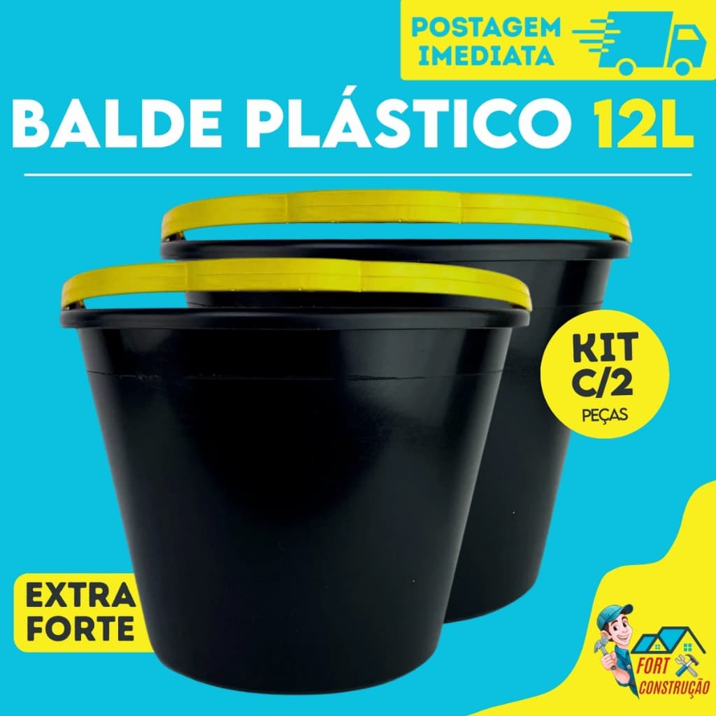 Balde Plástico De Limpeza Com Alça 12 Litros Kit 2und Resistente Grande Multiuso