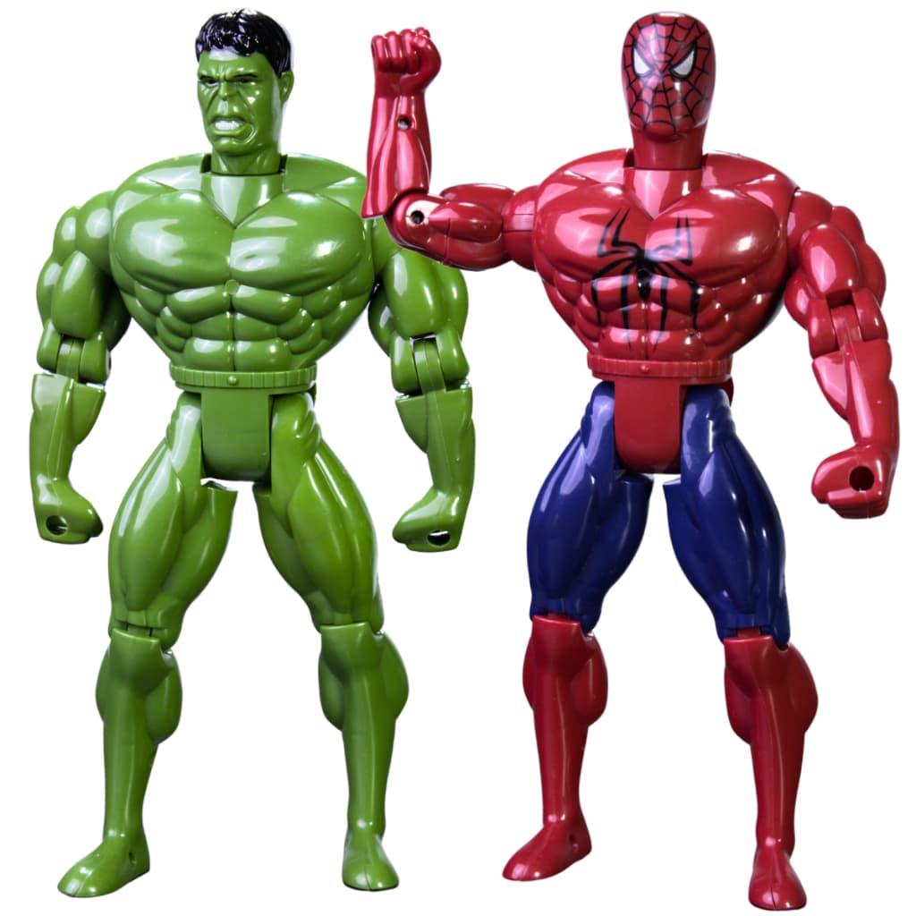 Kit 2 Bonecos Personagem Super Herói Brinquedo Articulável Menino 30cm Solapa Dia Das Crianças Brincar Presente