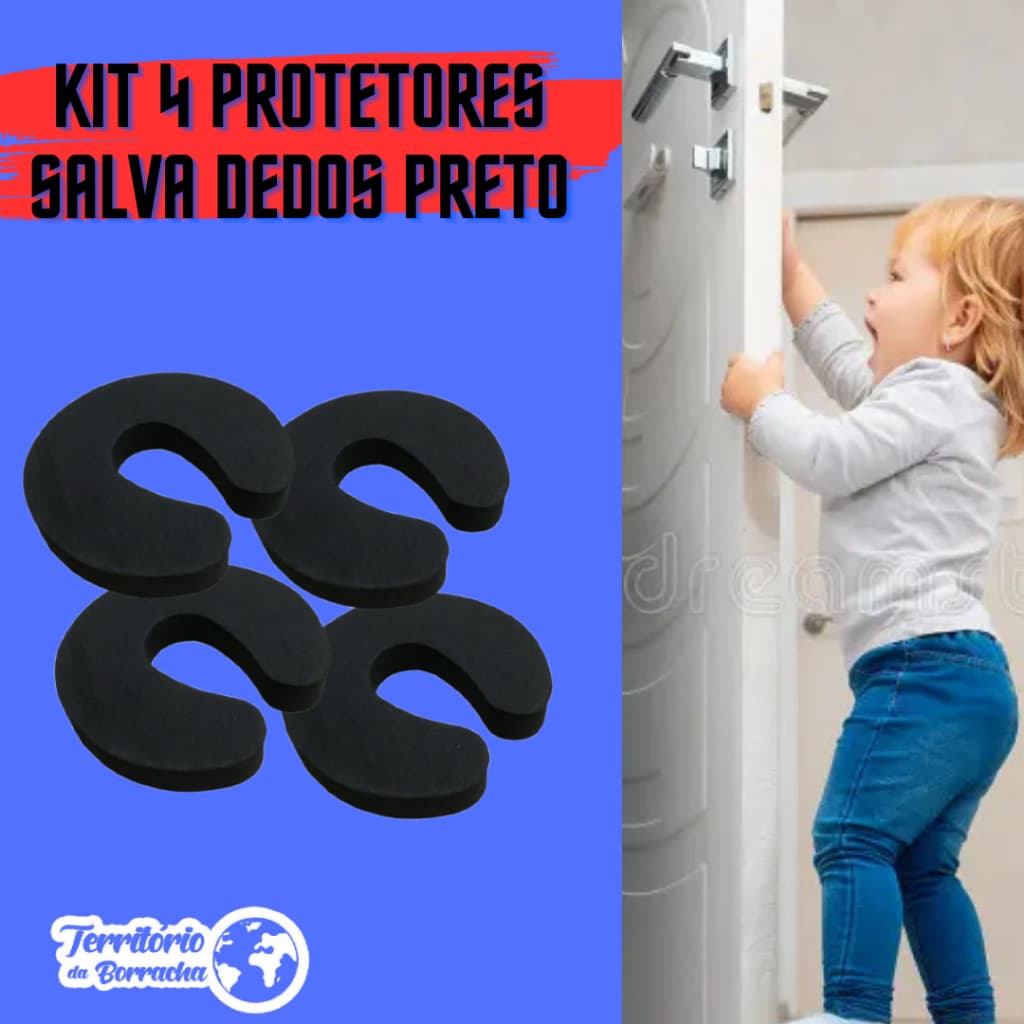 Kit 4 protetores salva dedos de criança preto