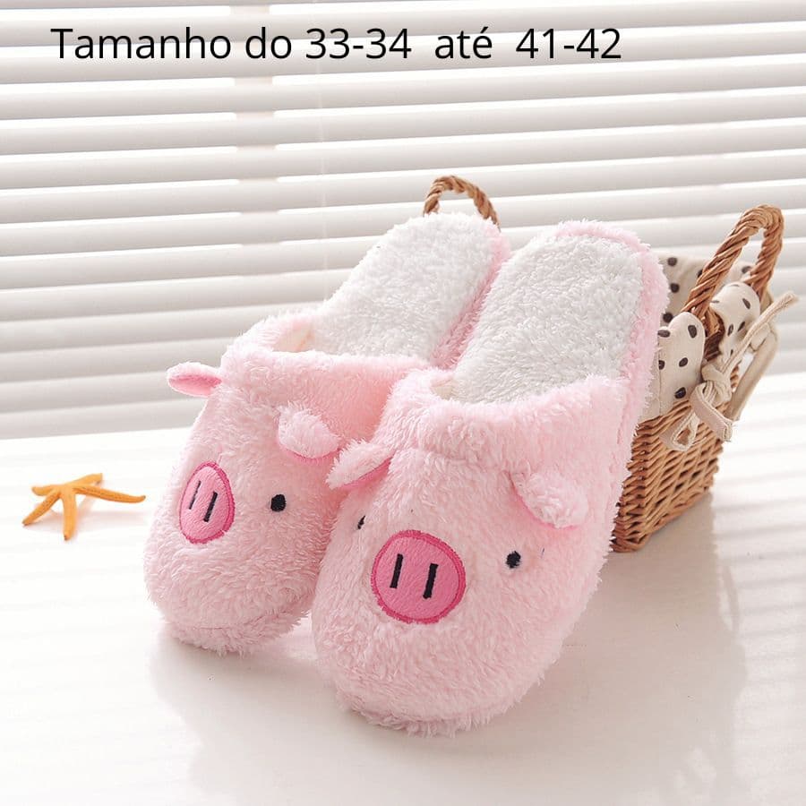 Pantufa Feminina Porquinho Pelúcia Macia Antiderrapante Quentinha Confortável Inverno