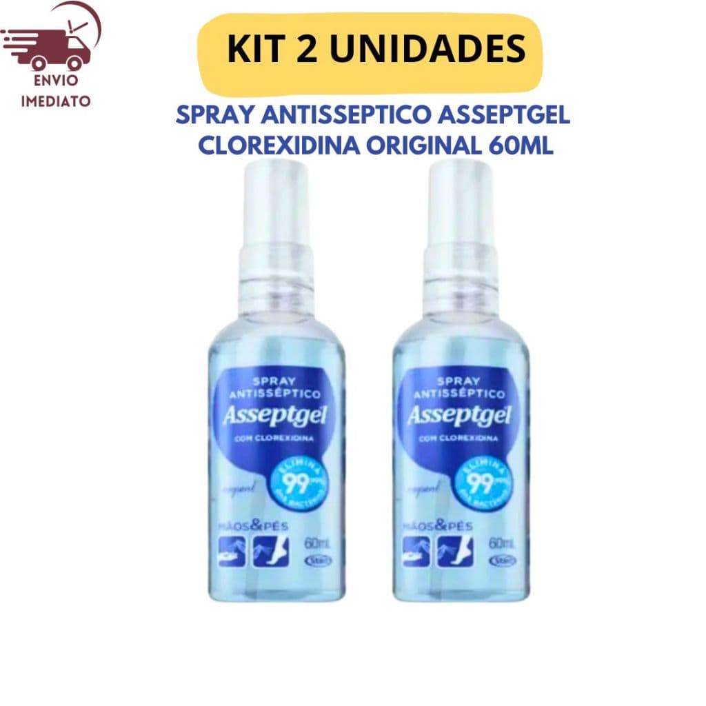 KIT 2 UNIDADES SPRAY ANTISSEPTICO ASSEPTGEL CLOREXIDINA ORIGINAL 60ML