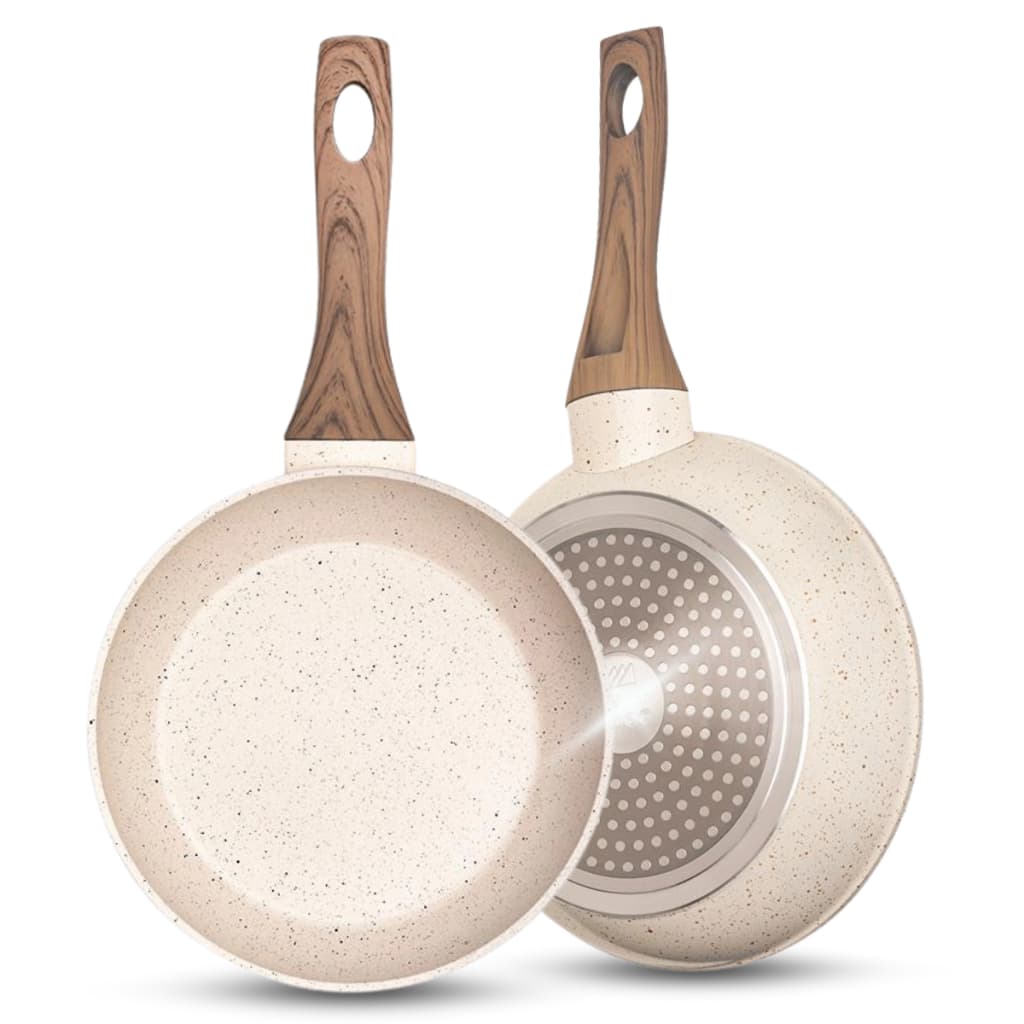 Frigideira Antiaderente Não Usa Óleo Cerâmica Vanilla Cream Branca Bege Fundo Triplo Premium Indução