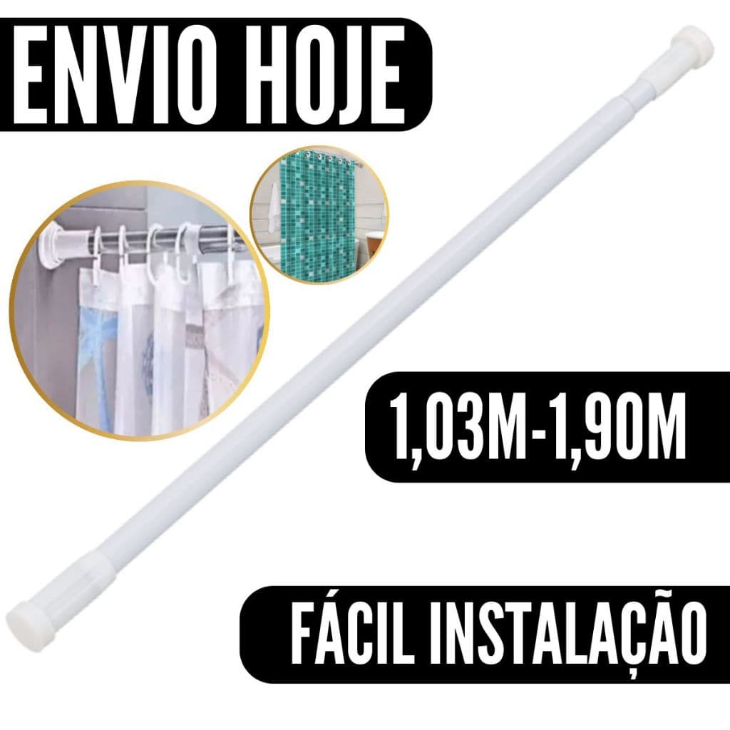Varão Extensível Ajustável Box Banheiro Provador Cortina 1.03m até 1.90m