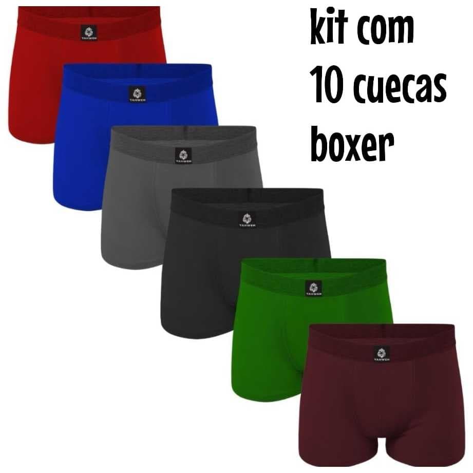 Kit 10 Cuecas boxer micofibra lisa masculina com bojo anatômico súper confortável