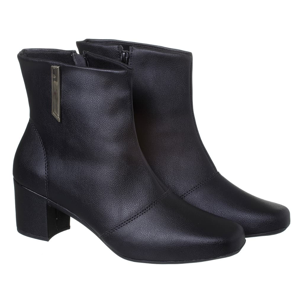 Bota Feminina Cano Curto Bico Quadrado Salto Bloco Confortável Inverno Elegante Lolla Maria