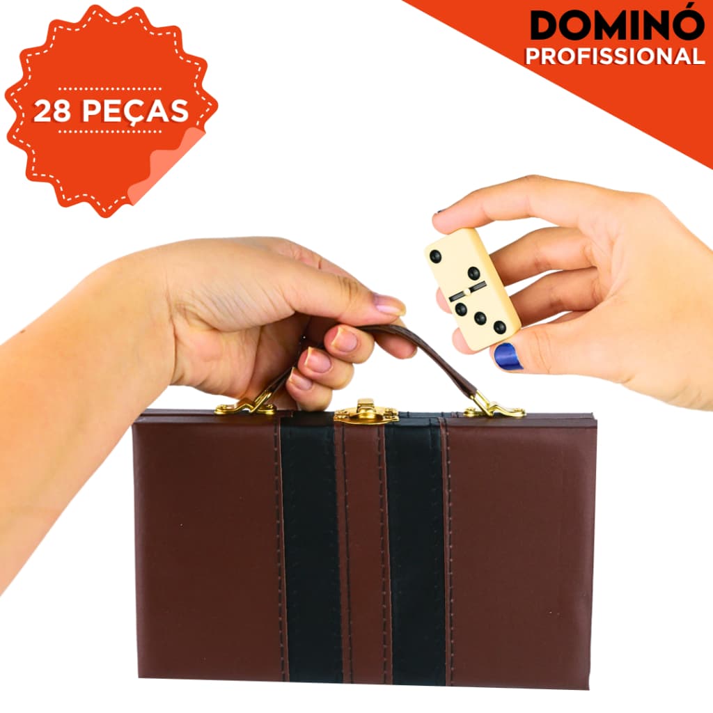 Domino Profissional De Osso Premium Pedras Grandes C/Maleta 10Mm Com 28 Peças Fácil de Jogar - SH