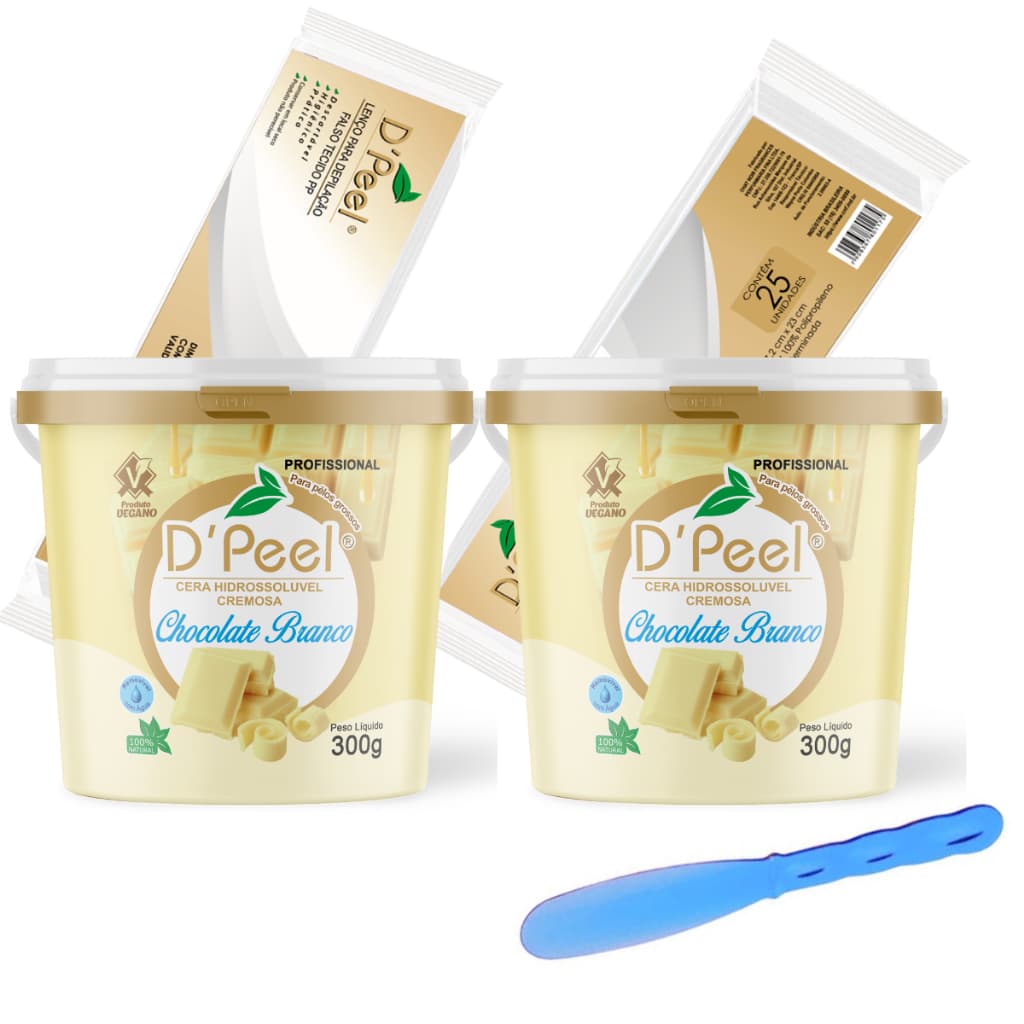 Kit c/2 Cera Vegana Depilatória D'peel de 300g Hidrossolúvel - Linha Profissional + 2 LencoTNT 25UN