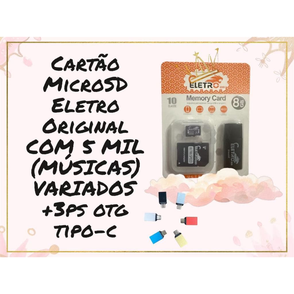 Cartão MicroSD Eletro Original  8GB com 3.000 Músicas