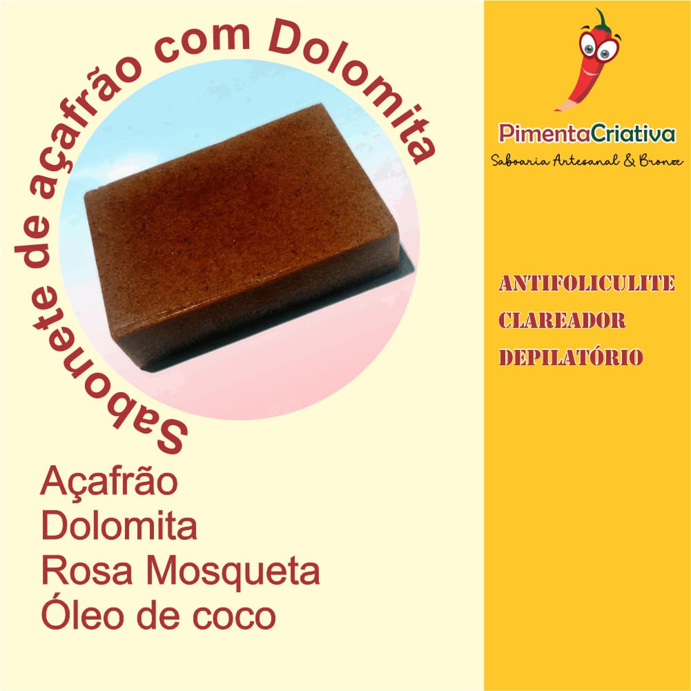 Sabonete 100gr de Açafrão Dolomita e Rosa Mosqueta. Antifoliculite, Clareador, Depilatório