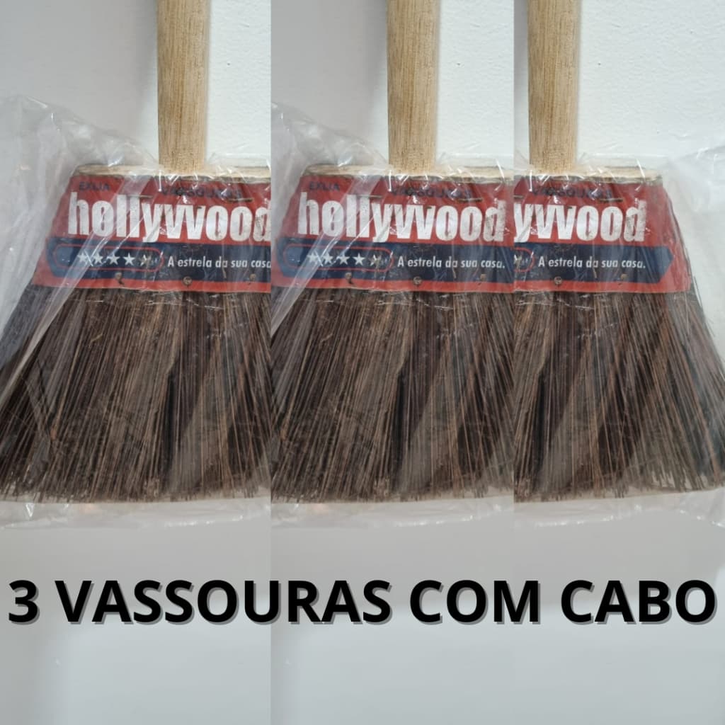 Kit 3 Vassouras Piaçava Naturais: Praticidade e Sustentabilidade para Sua Limpeza!