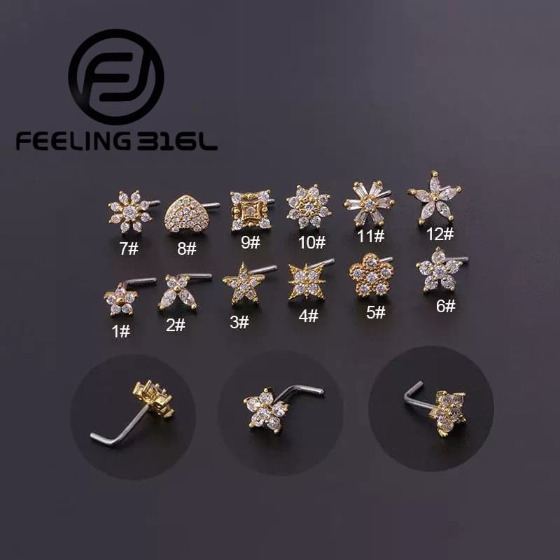 1 Peça Joia / Piercing / Piercing De Nariz Em Formato De L De Aço Inoxidável Com 20 Modelos