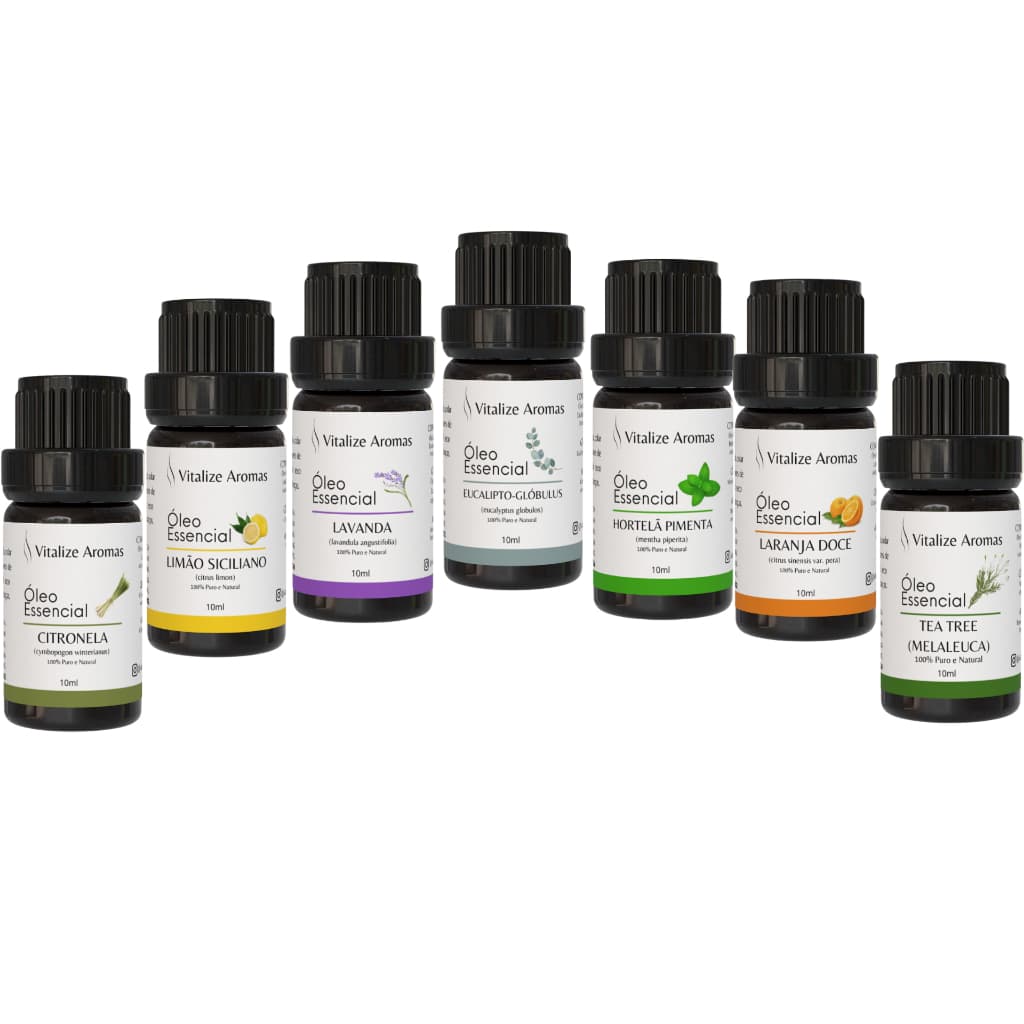 Kit 7 Óleos Essenciais 100% Puros Naturais Usado em difusores de aromas, massagens, escalda pé, etc