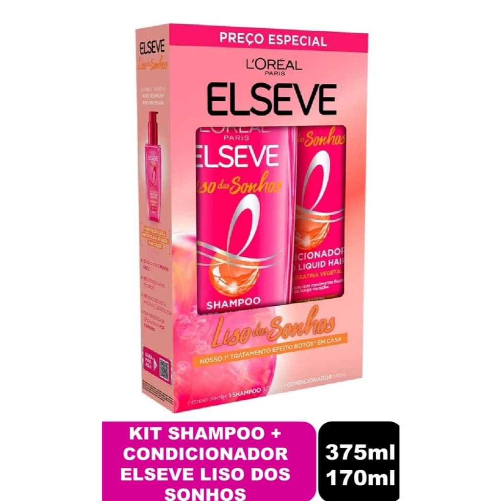 Kit Elseve Liso dos Sonhos Super Alinhador Shampoo 375ml + Condicionador 170ml
