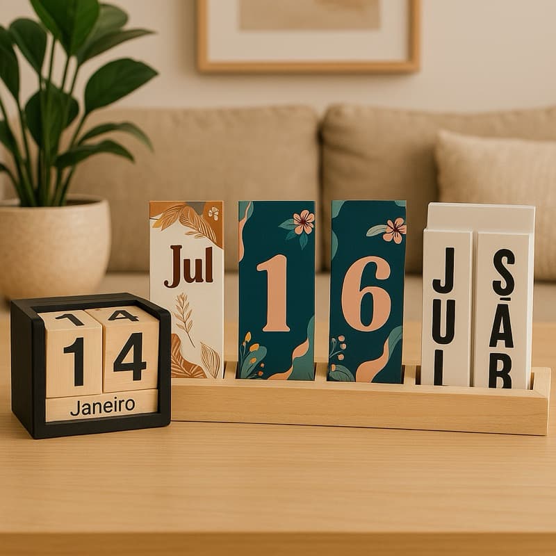 Calendário Decorativo de Mesa Escritório Madeira