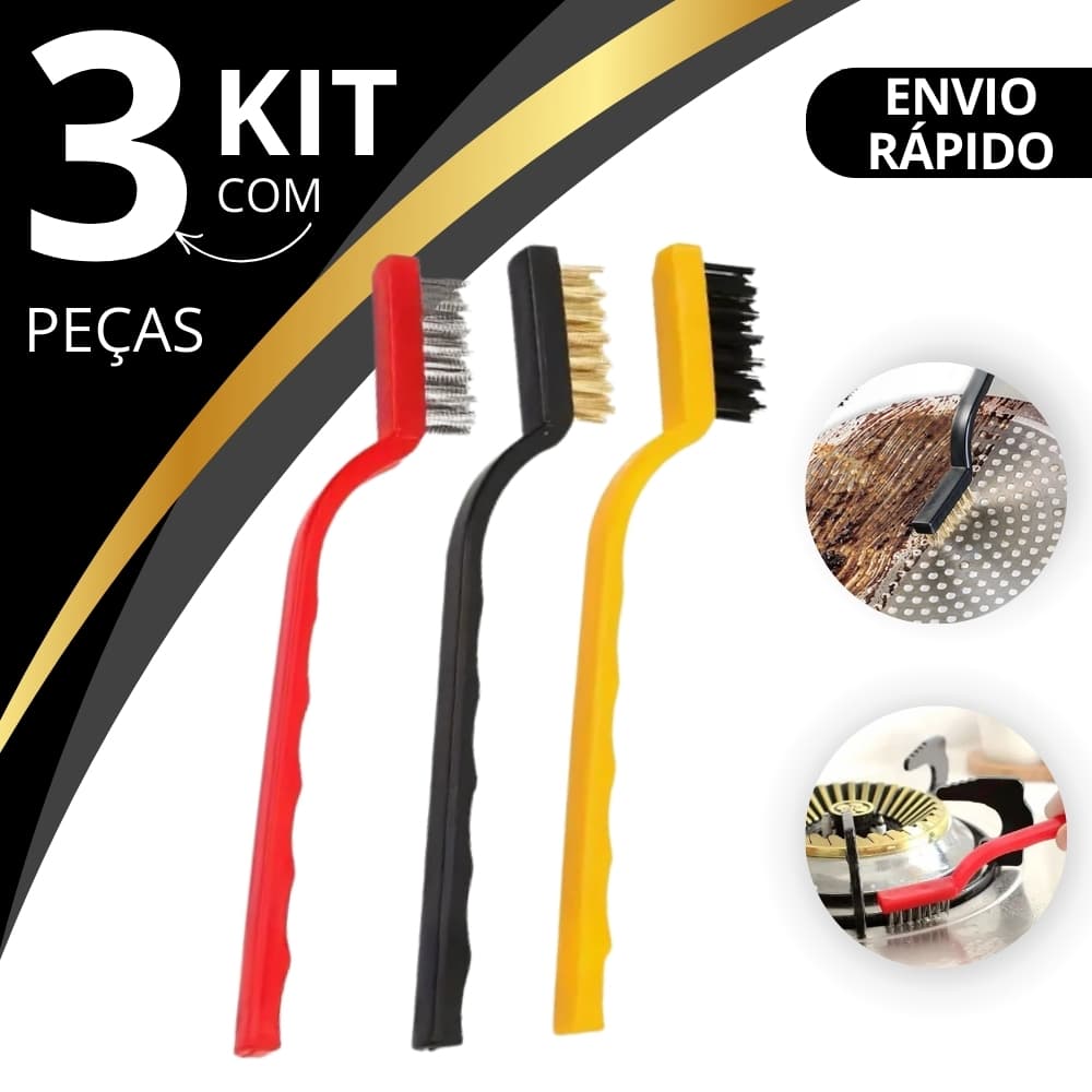 Kit 3 UN escova de aco para limpeza Multiuso forno grelha fogão Aço Latão Nylon