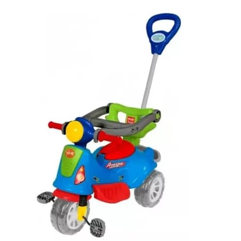 Triciclo Carrinho Motoca C/ Guia Passeio e Pedal Avespa Colorido Infantil Empurrador Maral
