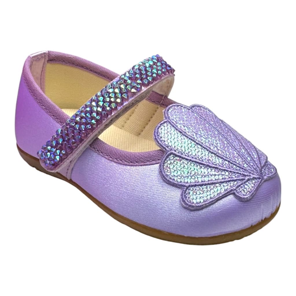 Sapatilha Customizada Sereia Concha Bordada Fundo Do Mar Lilás Infantil