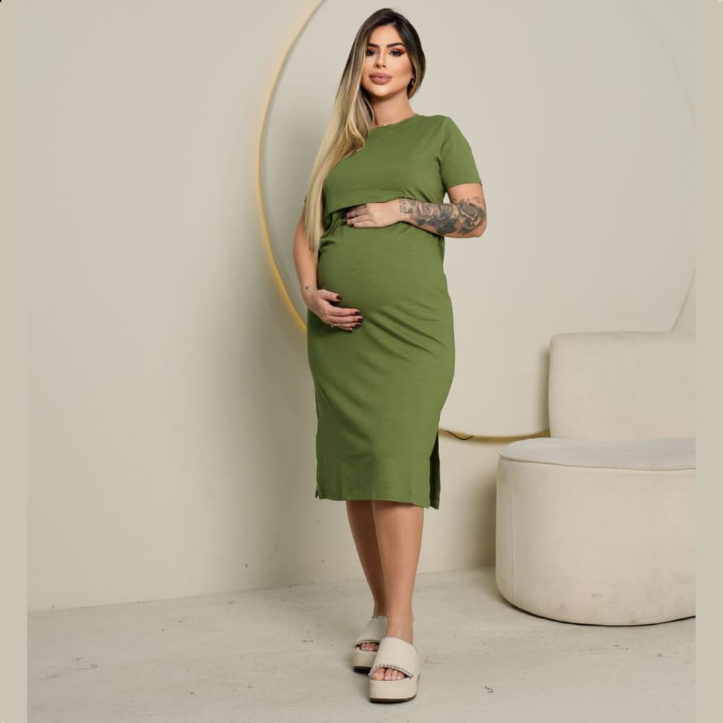Vestido Gestante De Malha Curto Com Abertura Para Amamentar