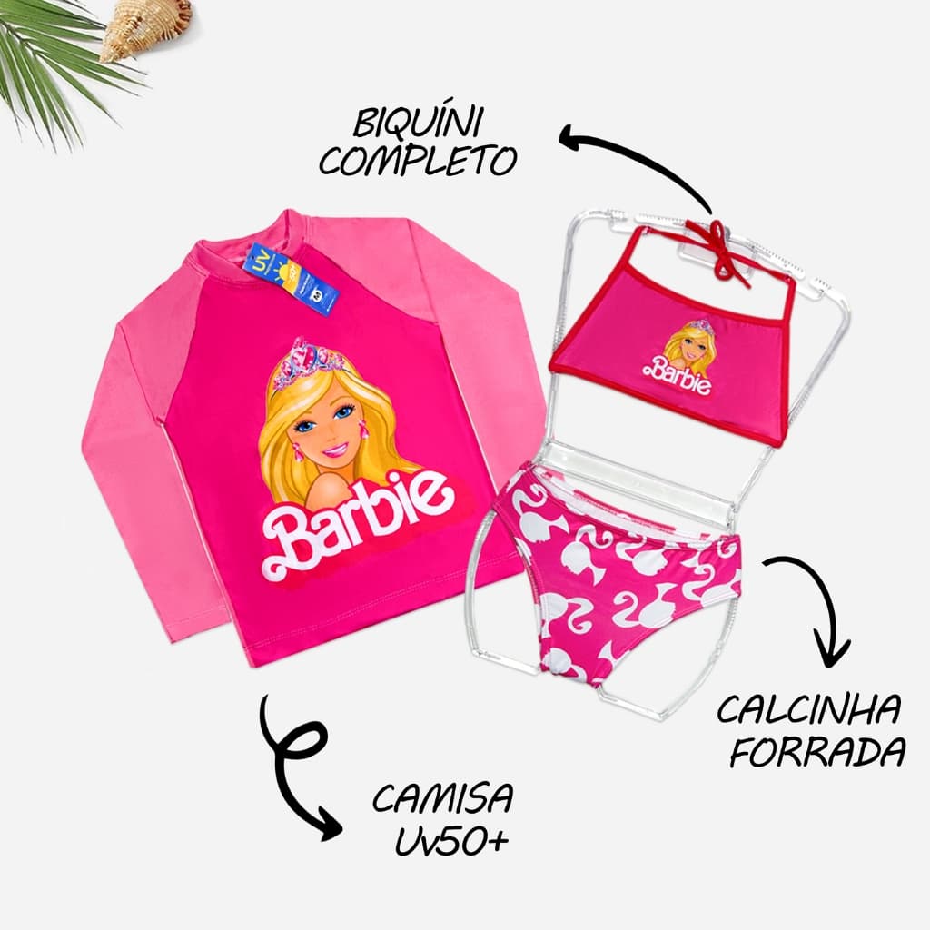Conjunto Biquíni Infantil + Blusa UV50+ Proteção Solar Praia