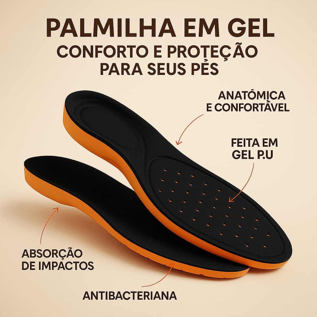 Palmilha em Gel PU para Uso no Dia a Dia em Varias Horas de Trabalho