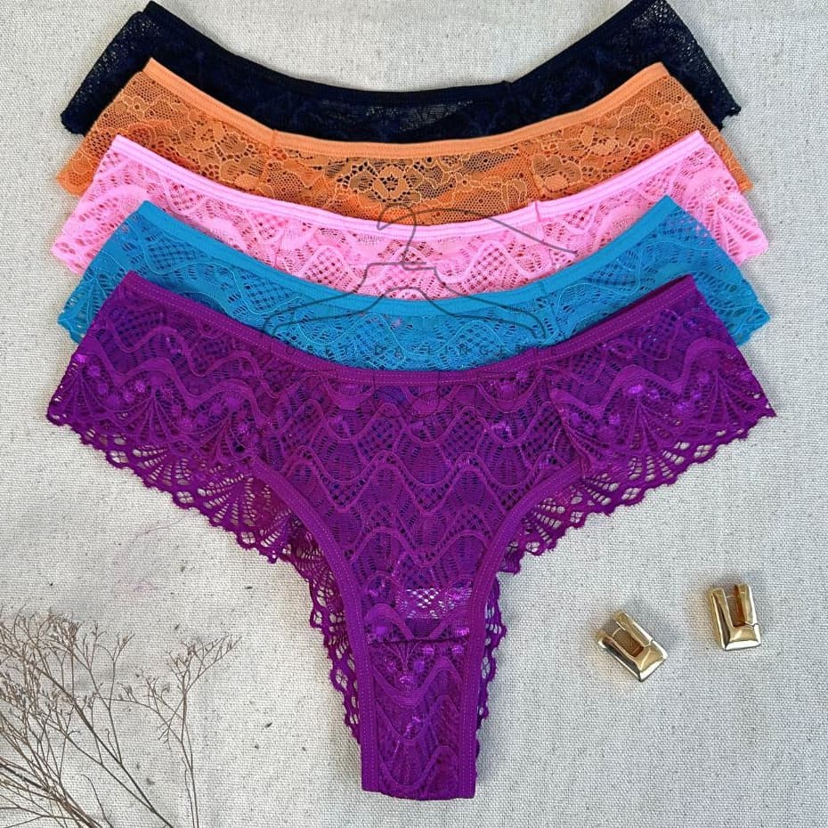 Kit 5 Calcinhas em Renda Poliamida Conforto Fio Dental Sensual Lingerie para Revenda