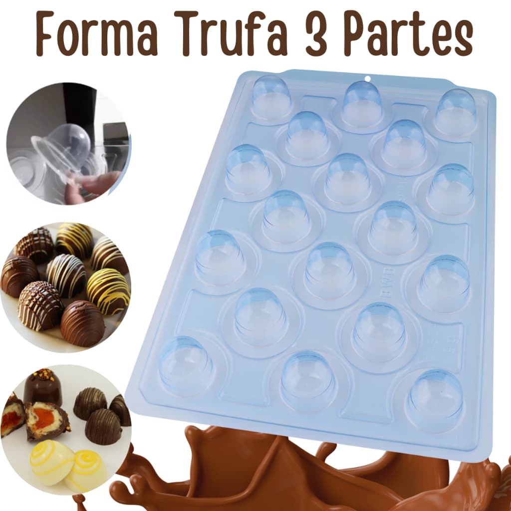 Forma Bombom Trufa Chocolate 20/30/40/45/60g Semiprofissional Especial c/ Silicone (3 partes) - BWB