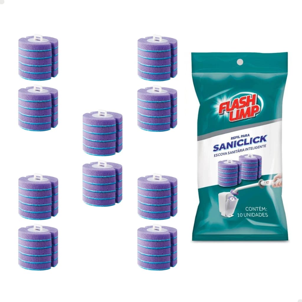 Refil Escova Sanitária Saniclick Flash Limp Descartável Vaso Sanitário Kit Com 10 Unidades