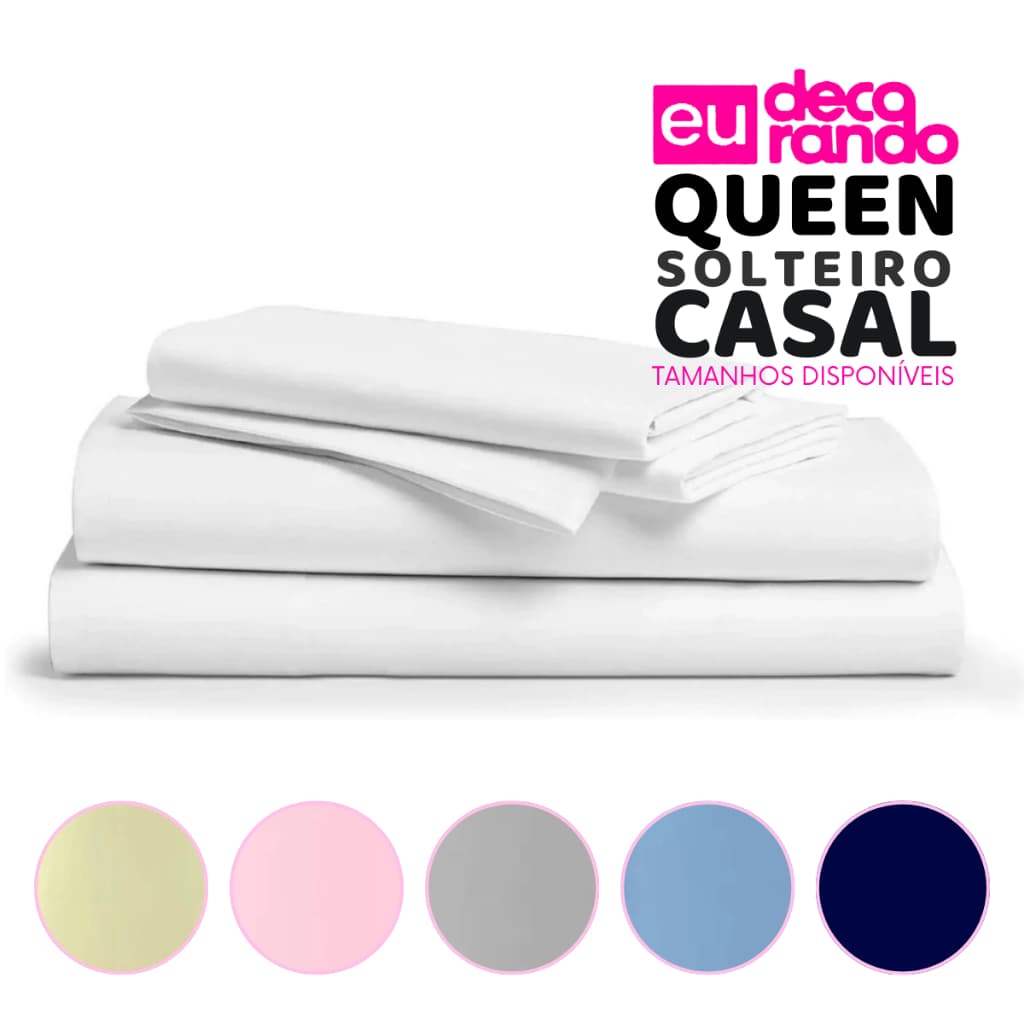Lençol Sem Elástico 400 Fios Percal Aveludado Avulso Queen Casal e Solteiro 11 Cores Lindas