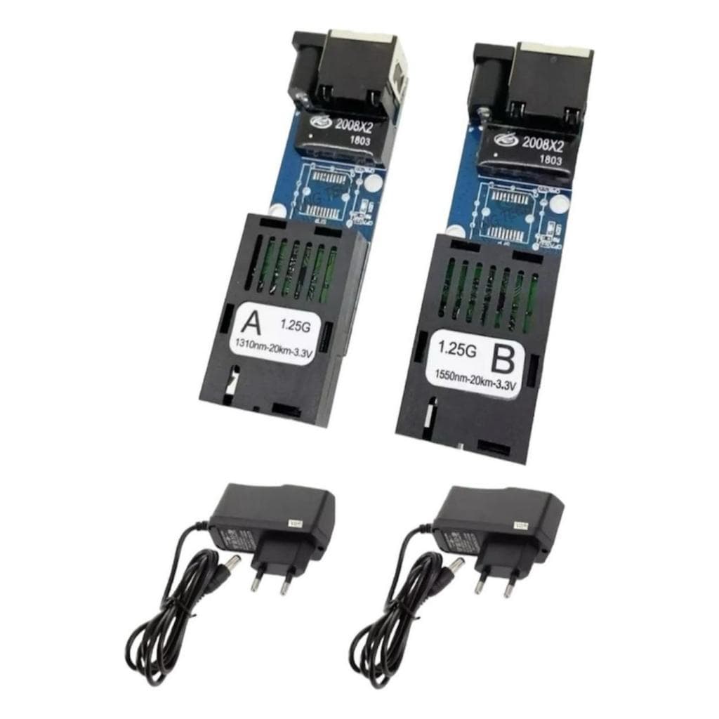 Kit Placa Mini Conversor Mídia Gigabit Fibra A+b Fonte